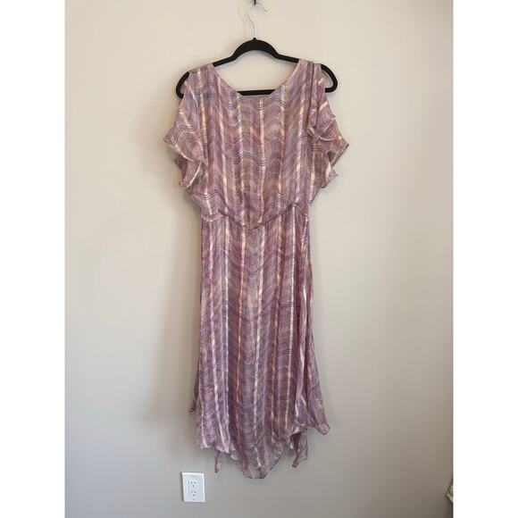 Vintage 90s Adrianna Maxi Dress Womens 8 Purple Midi Silk Metallic Flutter Sheer - Picture 2 of 10